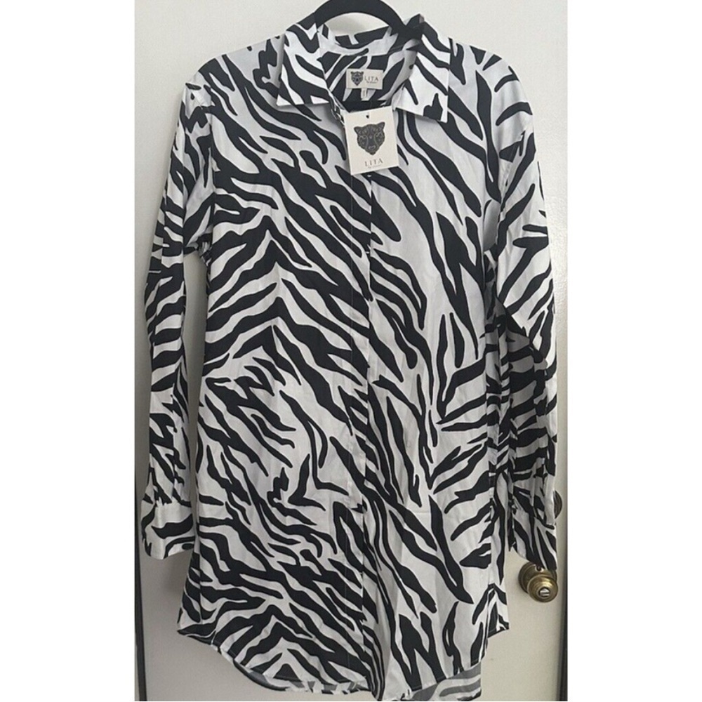 LITA Ciara Zebra Stripe Long Sleeve Oversize Cotton dress Black White Zebra
